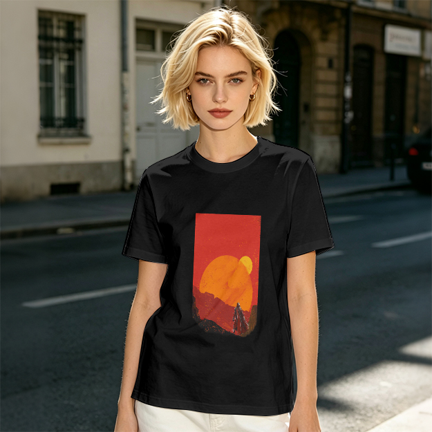 Olive T-Shirt with Desert Sunset Silhouette Graphic