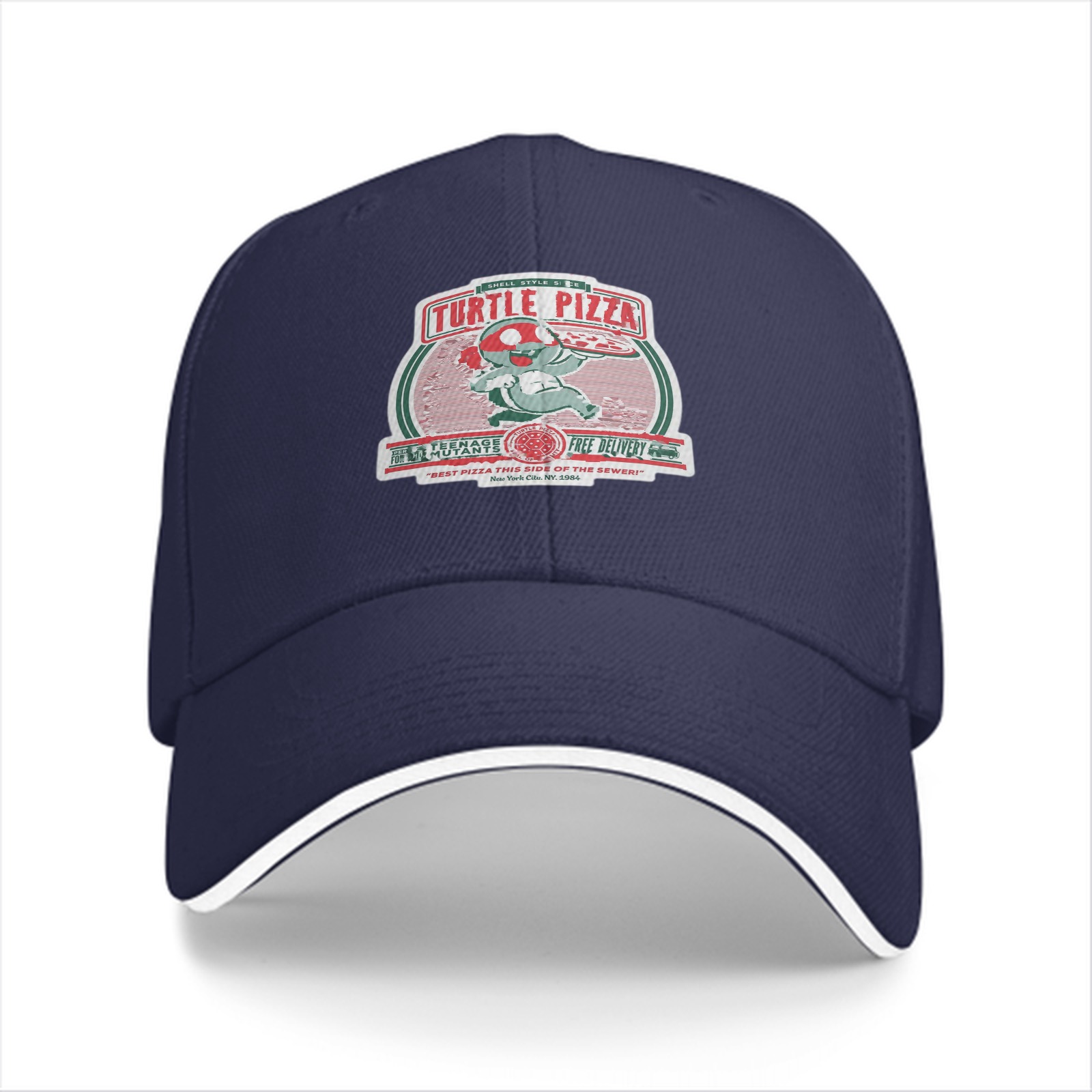 Black Baseball Cap With Turtle Pizza Graphic Print