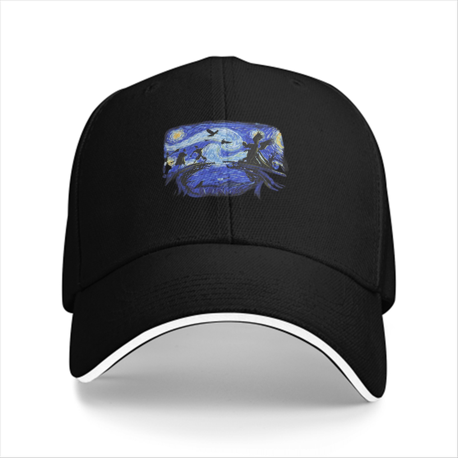 Black Baseball Cap With Starry Night Style Art Print