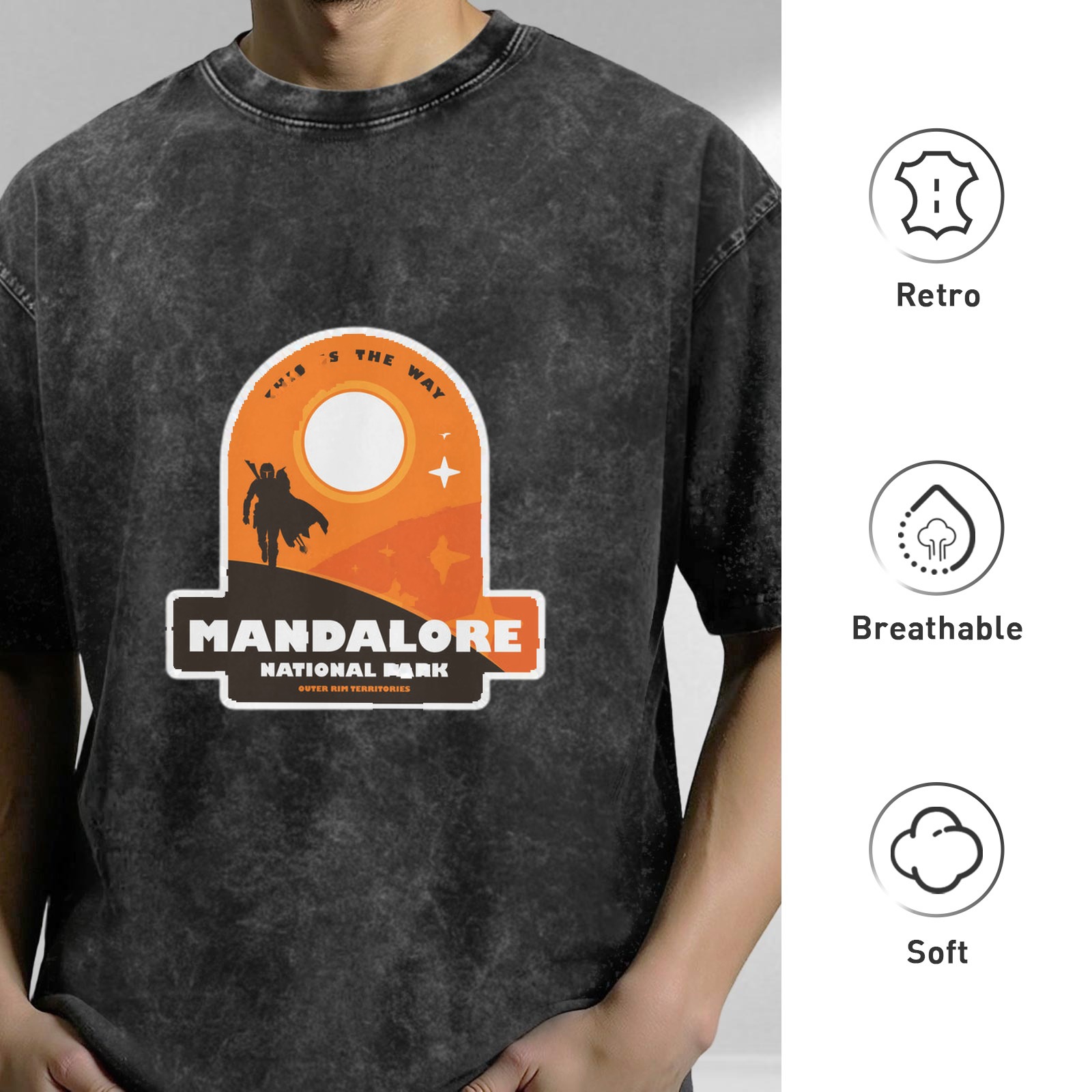 Mandalore National Park Star Wars Themed Acid Wash Oversized T-Shirt