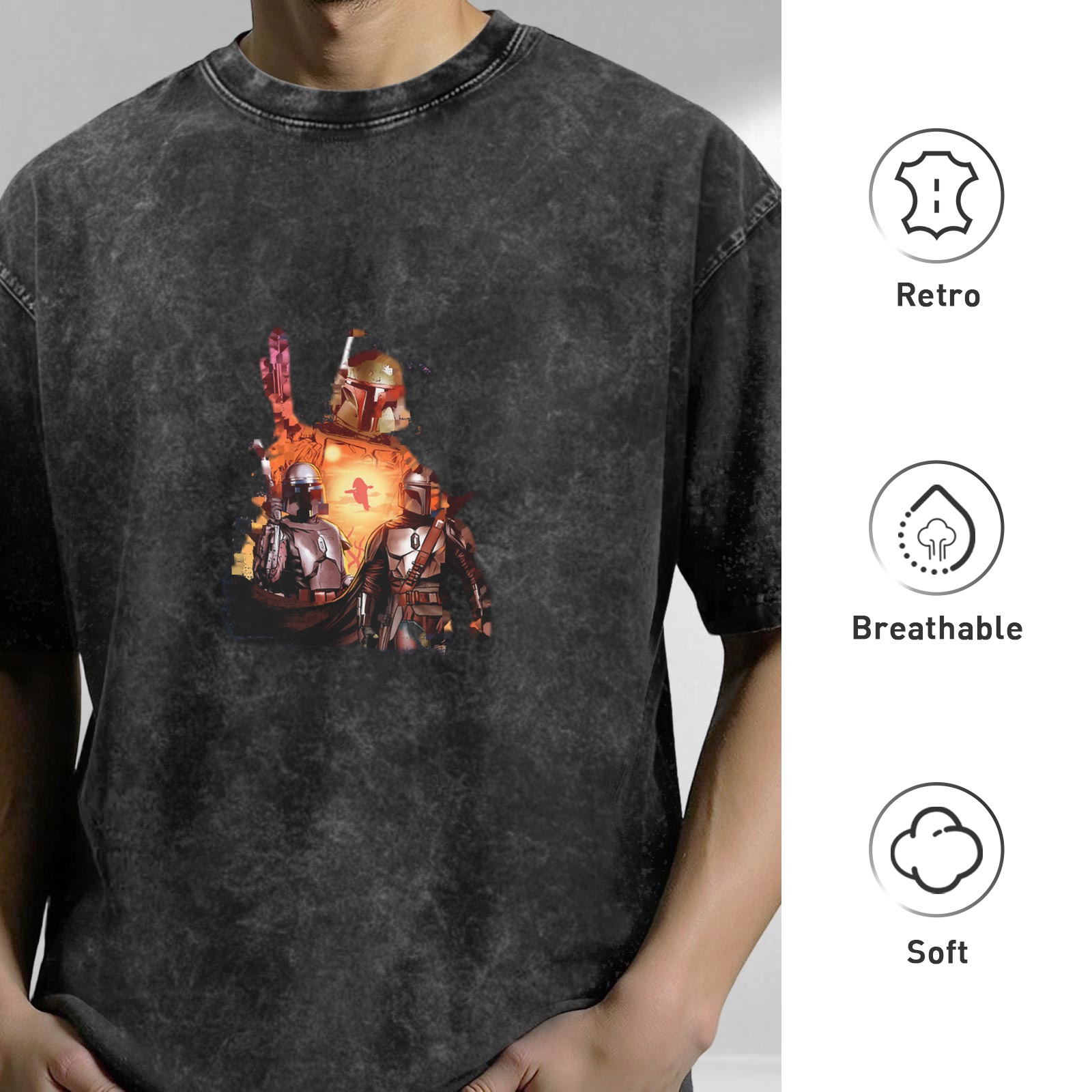 Star Wars Mandalorian Characters Vintage Wash Graphic T-Shirt