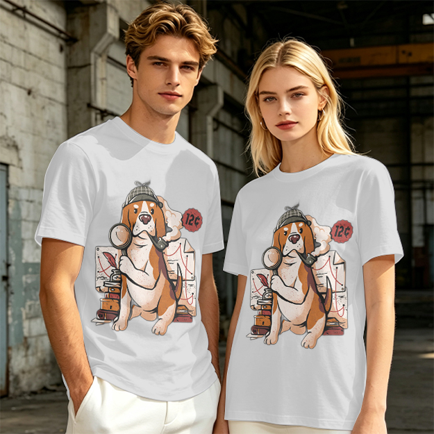 Olive T-Shirt With Cartoon Detective Beagle Dog Print