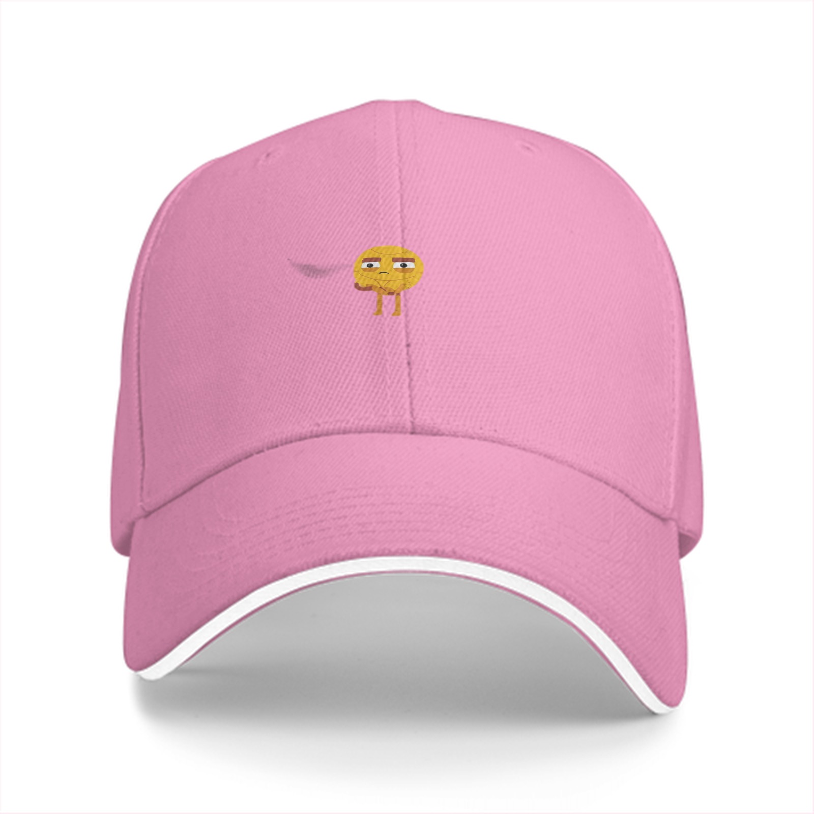 Black baseball cap with unimpressed standing emoji graphic