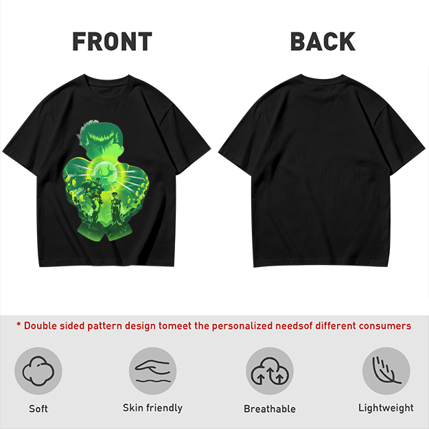 Anime Character Silhouette Glowing Green Graphic T-Shirt