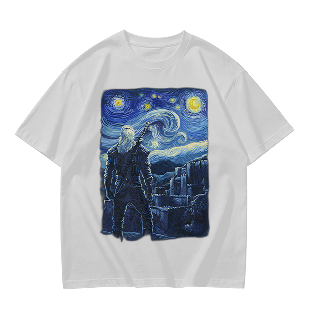 Olive T-Shirt With Starry Night Witcher Art Print