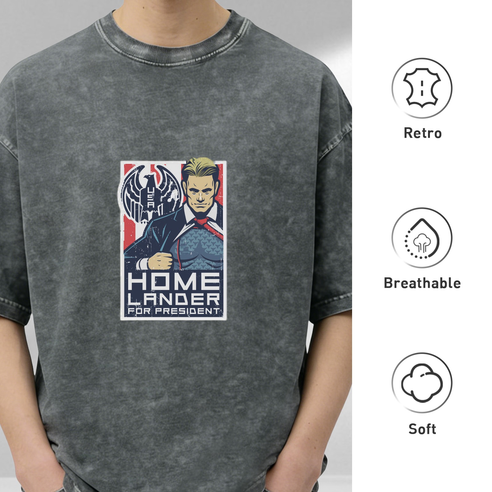 Washed Black T-Shirt With Homelander For President Graphic Print