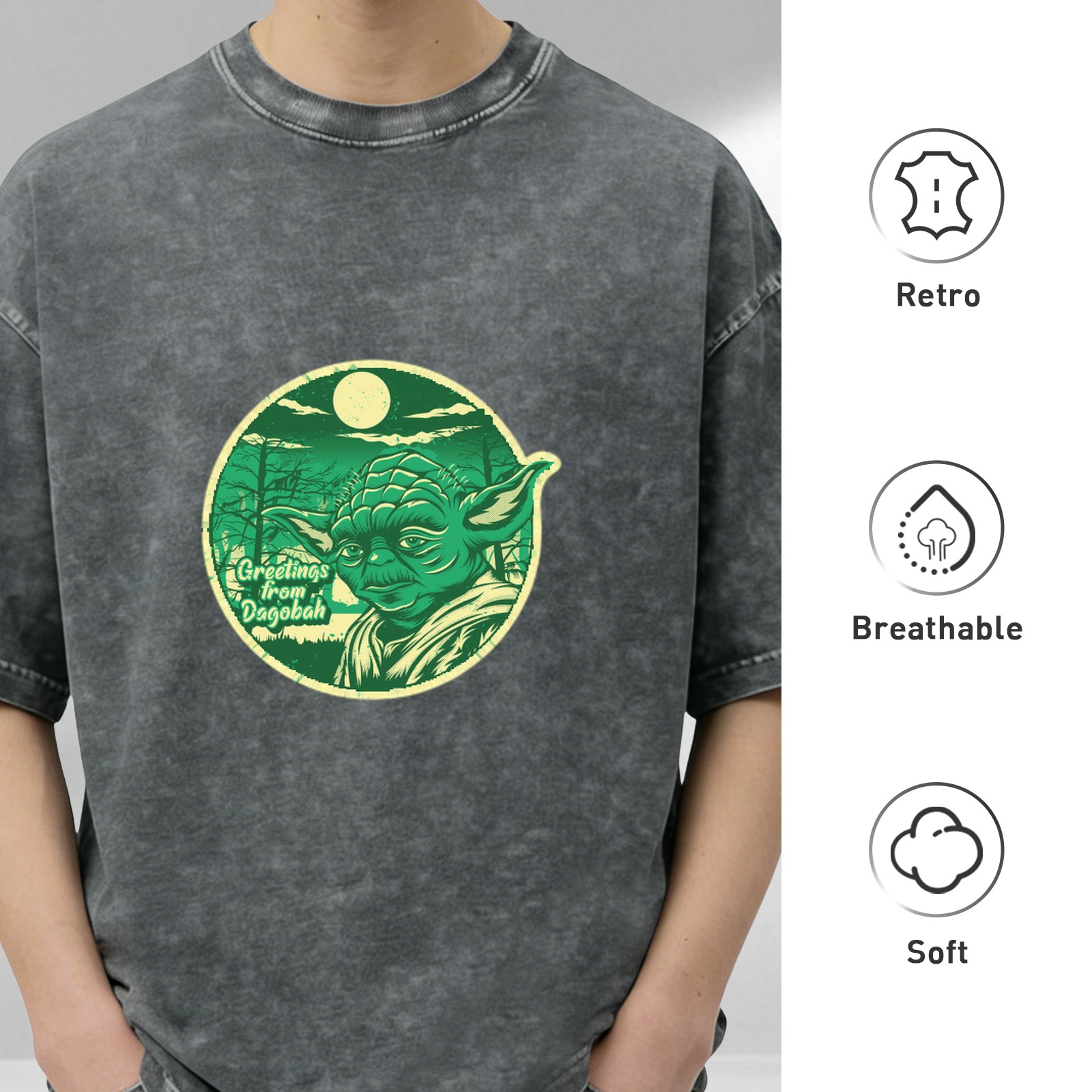 Greetings from Dagobah Yoda Graphic Stonewashed T-Shirt