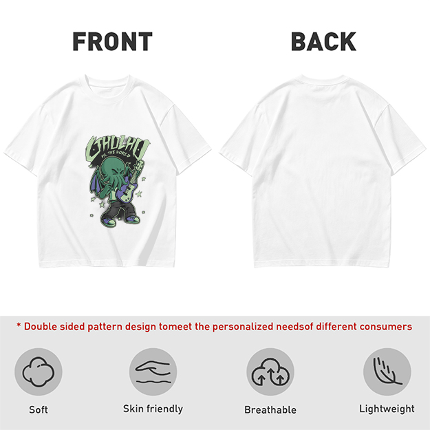Olive T-Shirt Featuring Chibi Cthulhu Rocking a Guitar