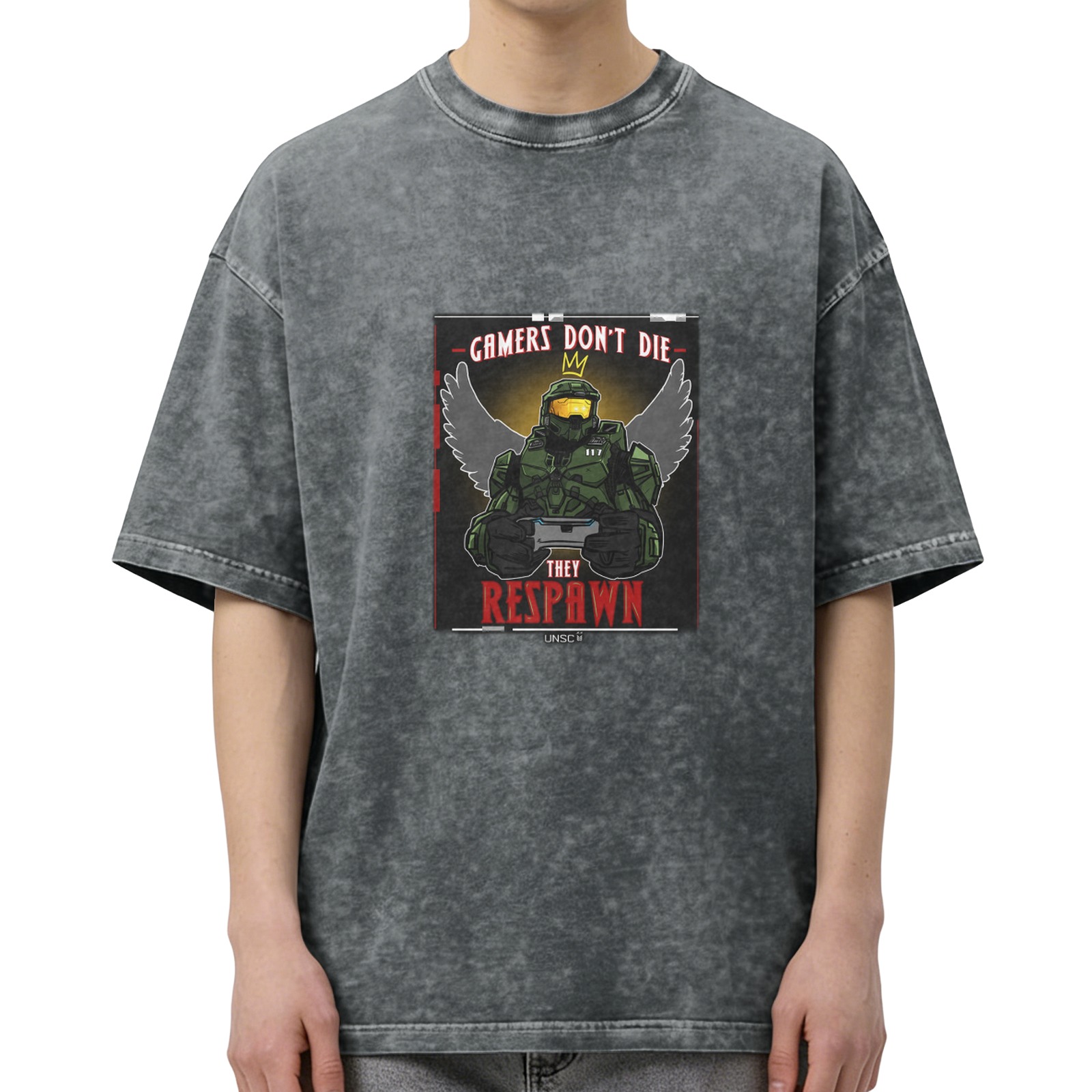 Gamers Don't Die They Respawn Master Chief Graphic T-Shirt