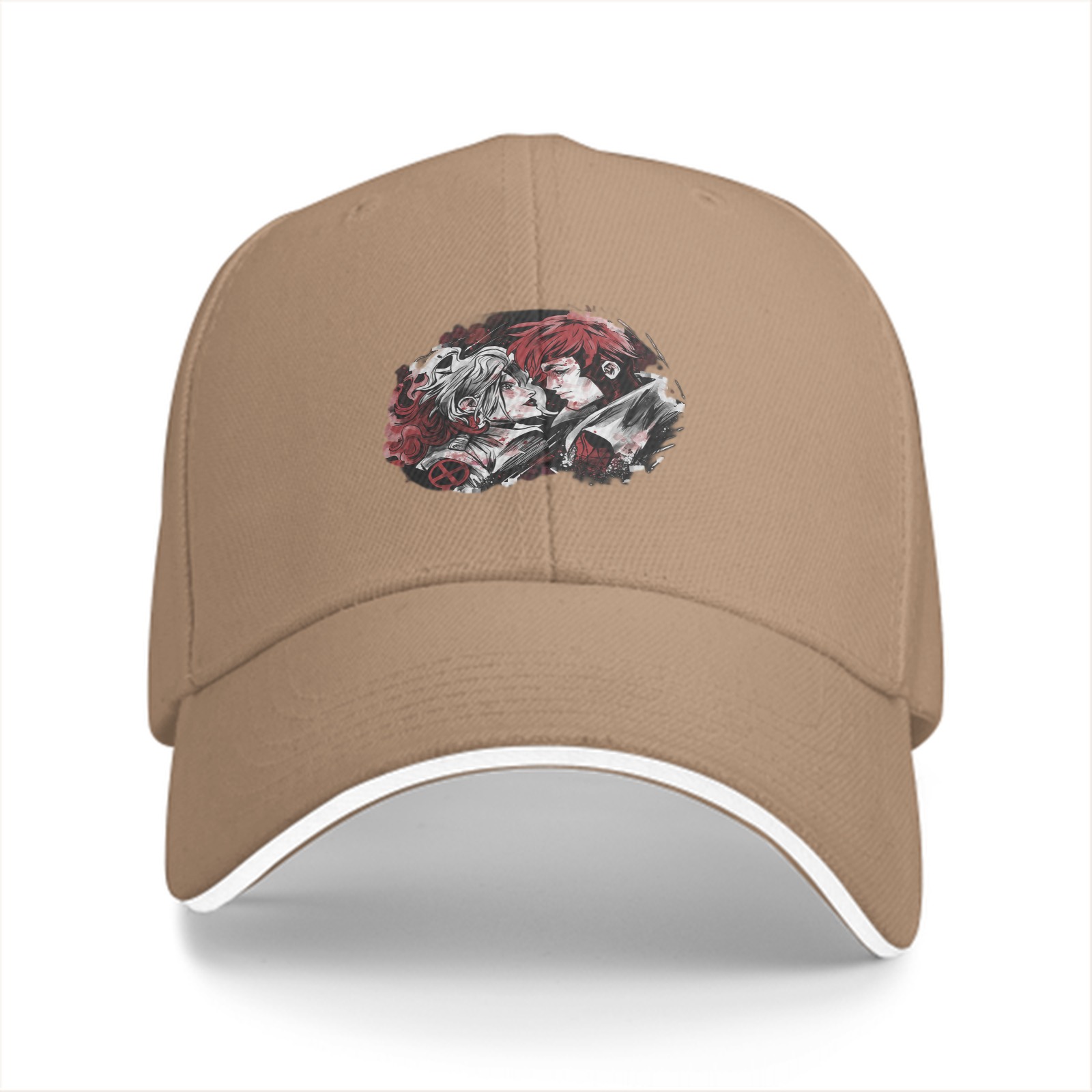 Black Baseball Cap With Anime Character Art Print