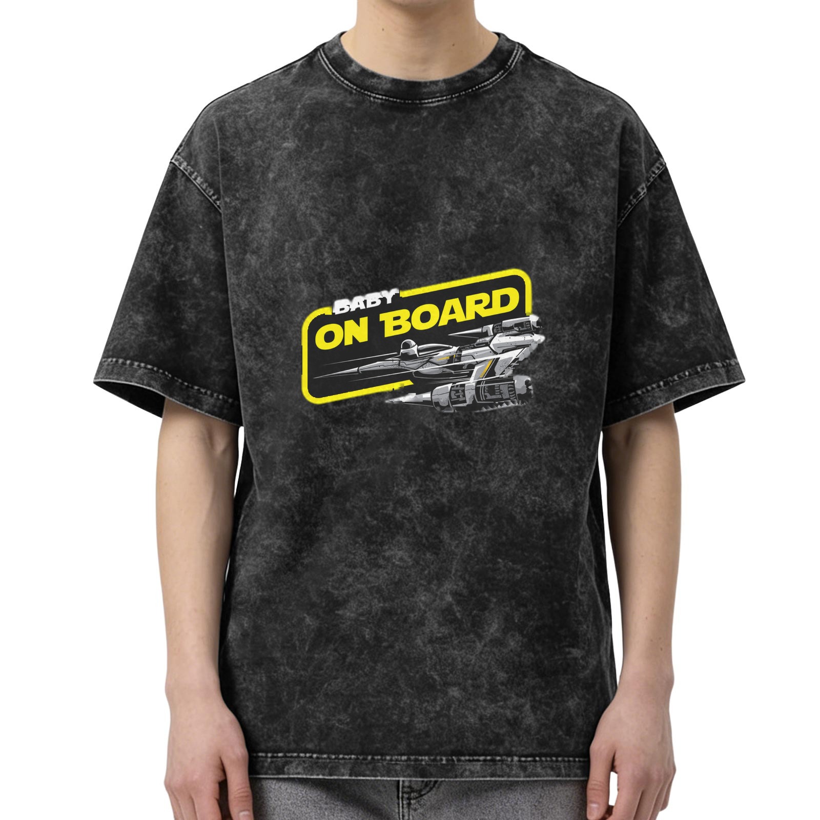 Star Wars Style Baby On Board Graphic Acid Wash T-Shirt