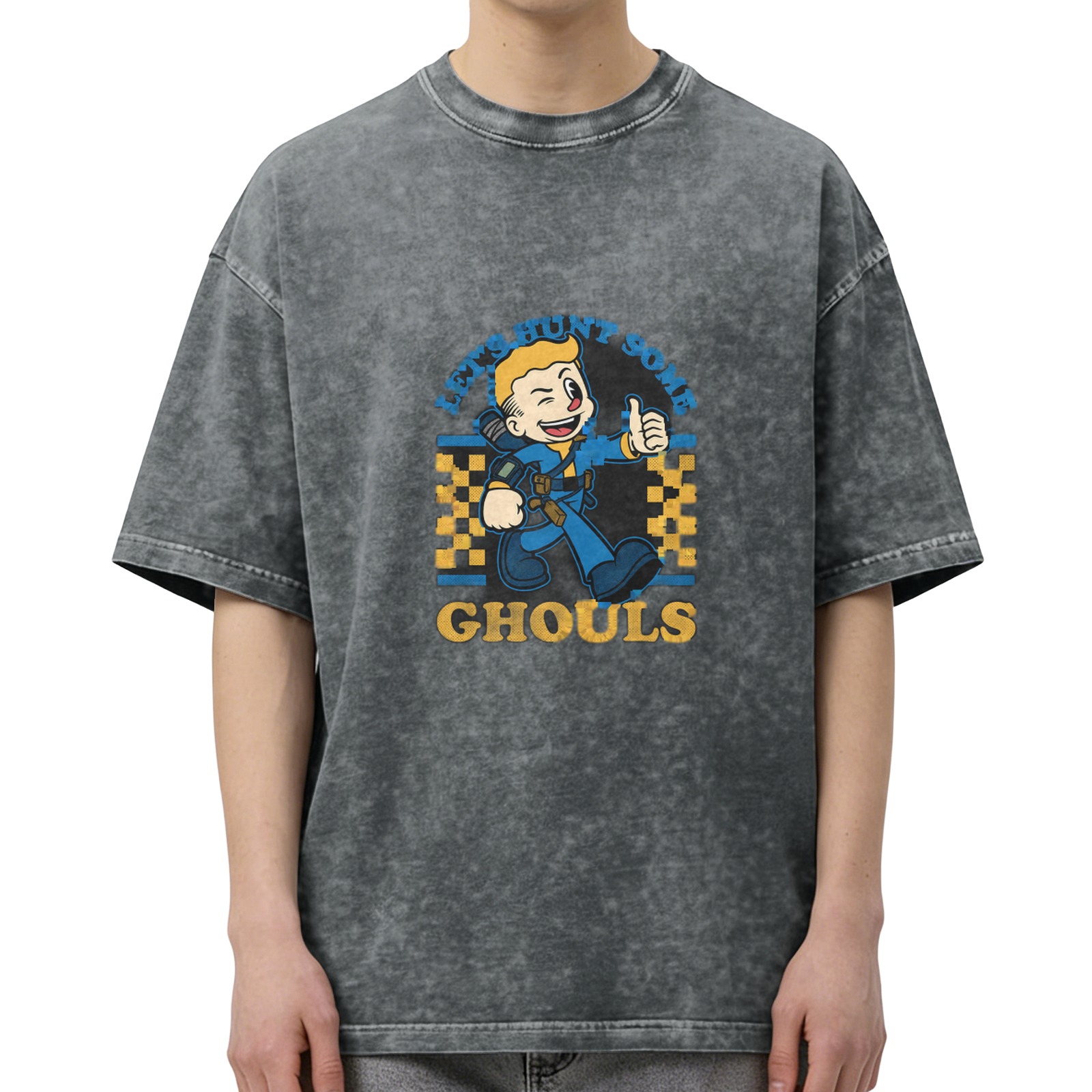 Fallout Vault Boy Let's Hunt Some Ghouls Acid Wash T-Shirt