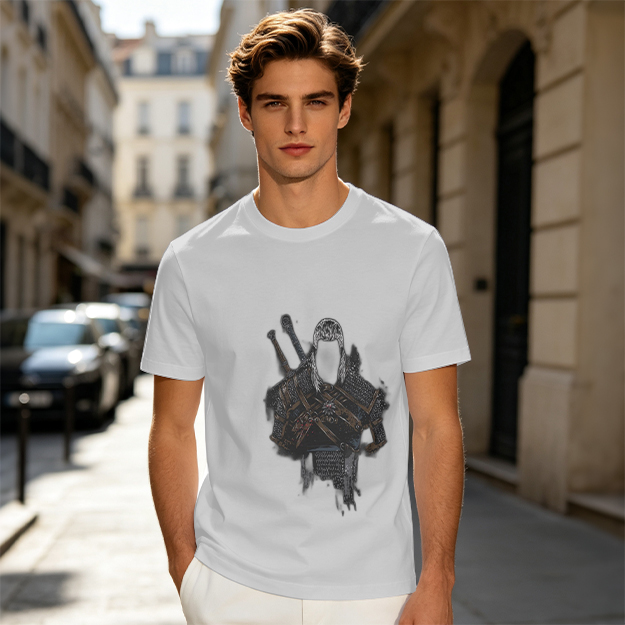 Olive Green T-Shirt With Witcher Inspired Armor Print