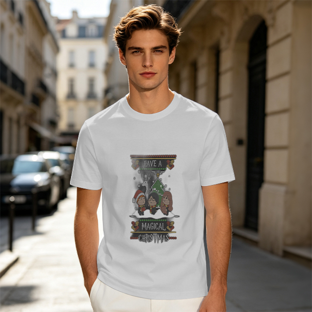 Olive T-Shirt With Magical Christmas Harry Potter Themed Print