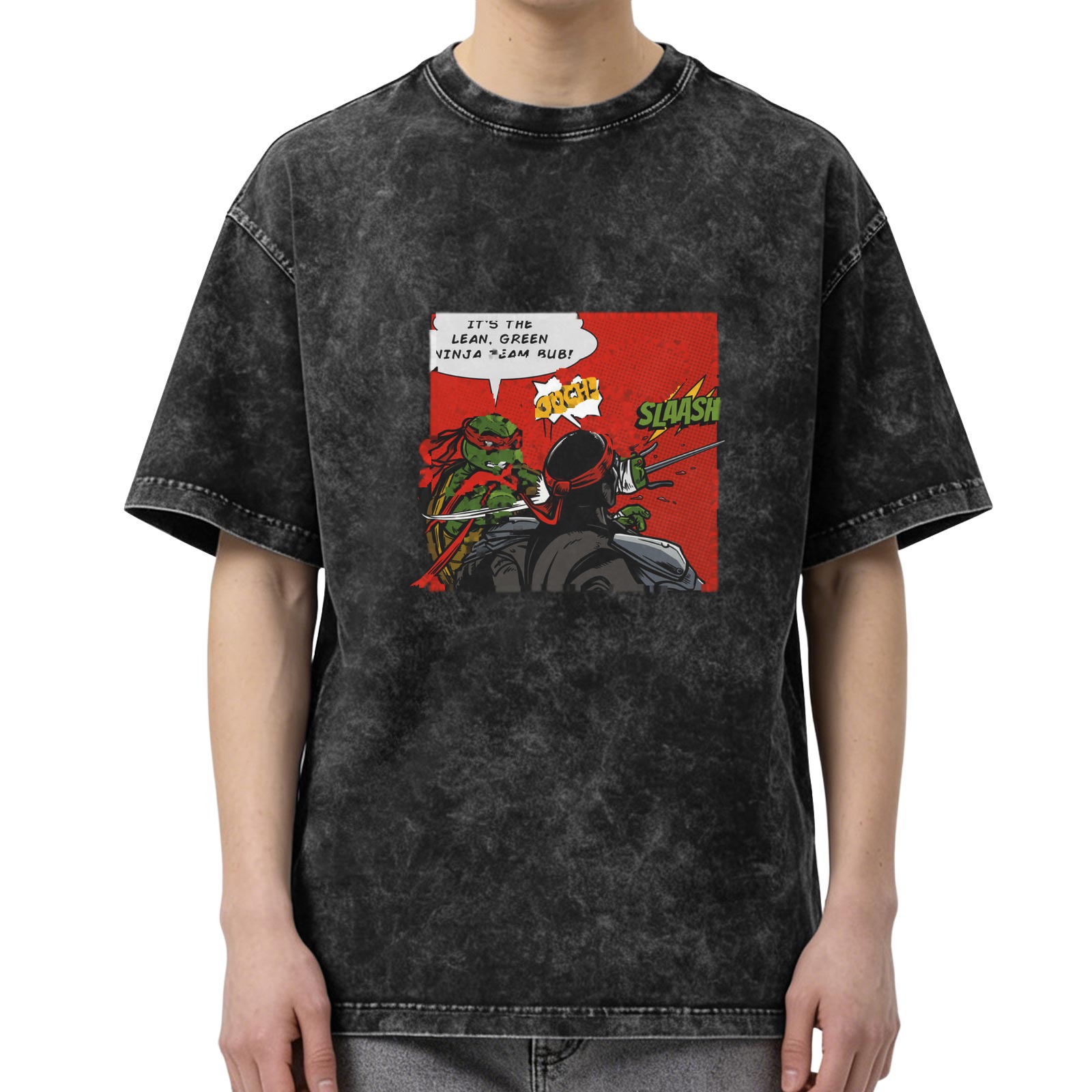 Washed black t-shirt with Teenage Mutant Ninja Turtles comic print