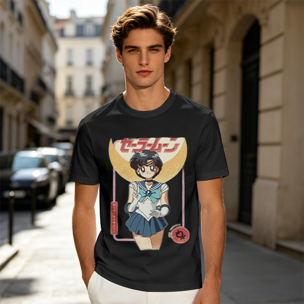 Olive T-shirt with Sailor Mercury anime graphic print