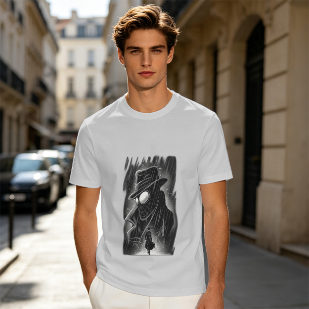 Olive T-Shirt with Noir Spider-Man in Rain Art Print