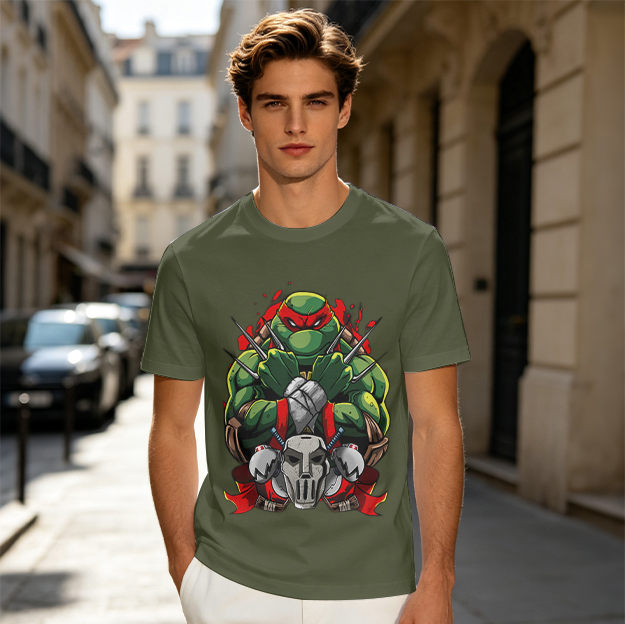 Olive T-Shirt Featuring Raphael the Teenage Mutant Ninja Turtle