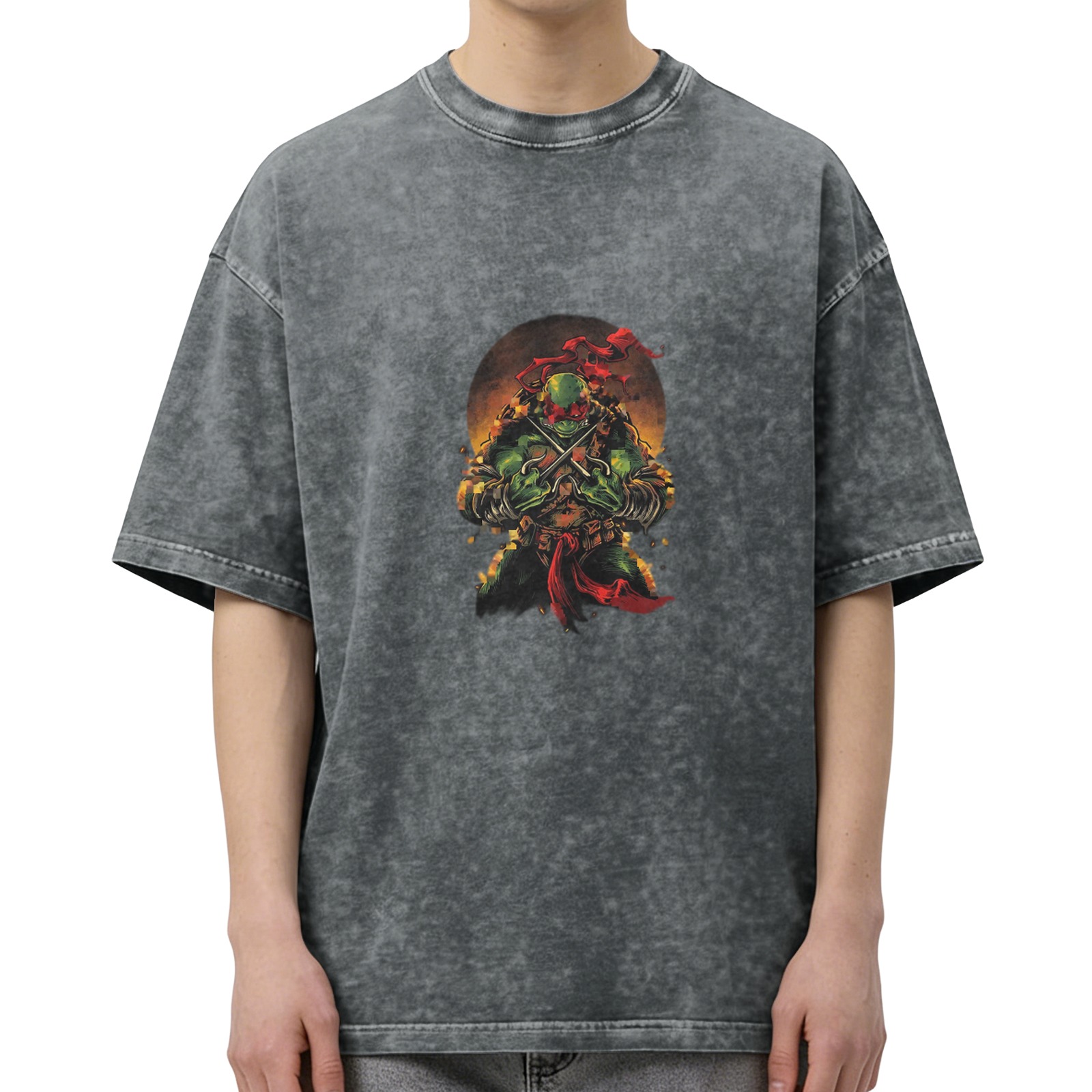 Washed black oversized t-shirt with Raphael Teenage Mutant Ninja Turtles graphic