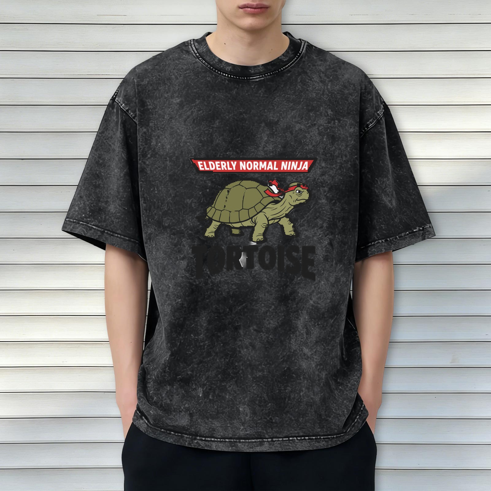 Elderly Normal Ninja Tortoise Graphic Stonewashed T-Shirt