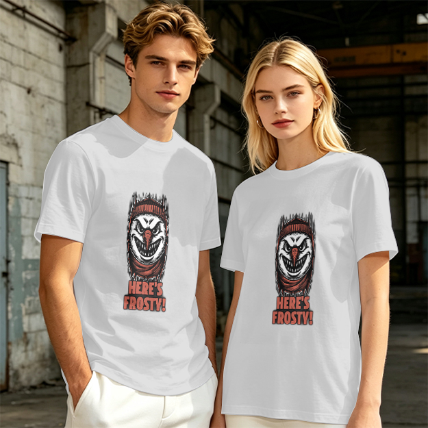 Olive T-shirt with Evil Snowman Here's Frosty Graphic Print