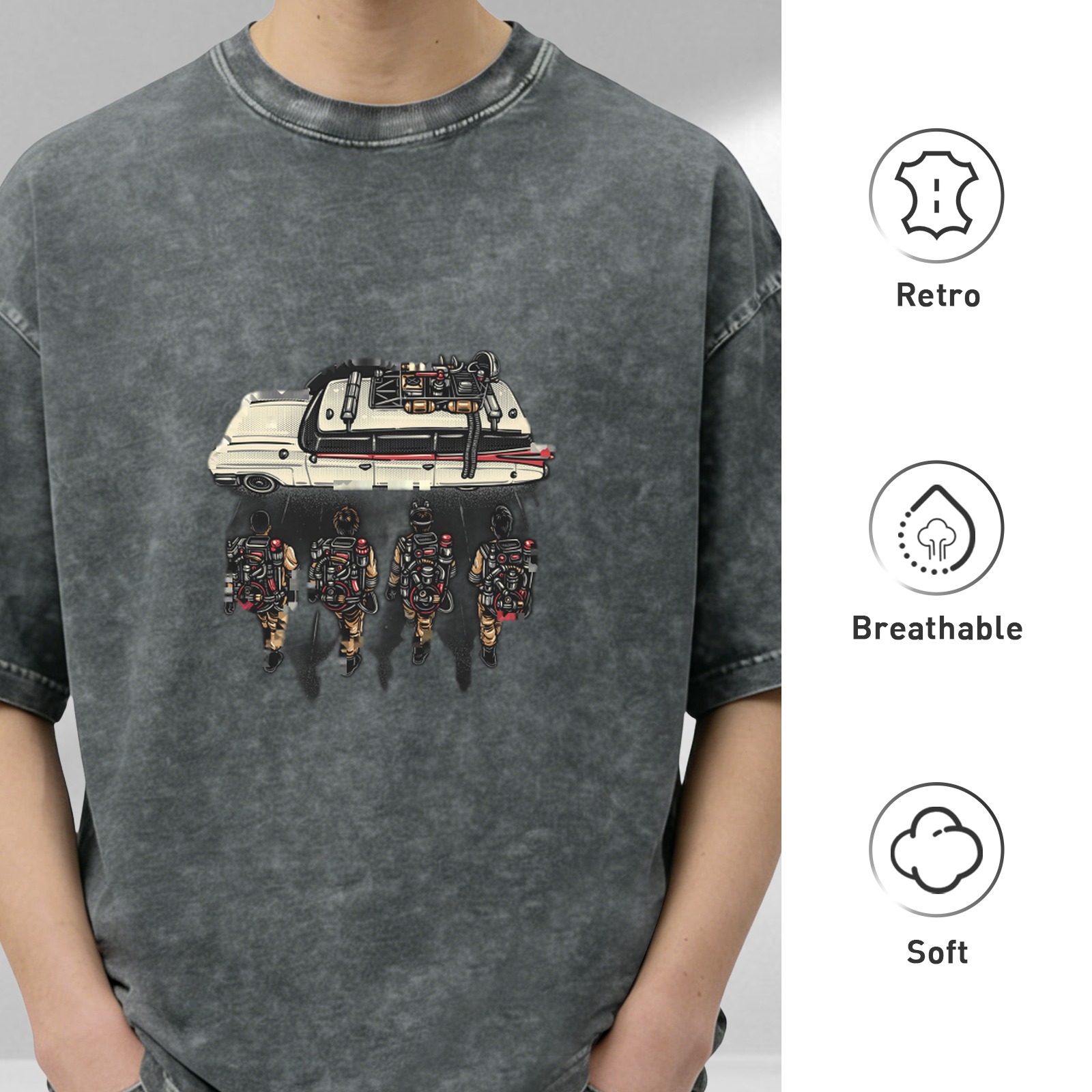 Ghostbusters Ectomobile and Proton Pack Team Vintage Wash T-Shirt