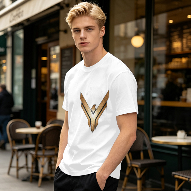 Olive Green T-Shirt With Gold Winged Emblem Graphic