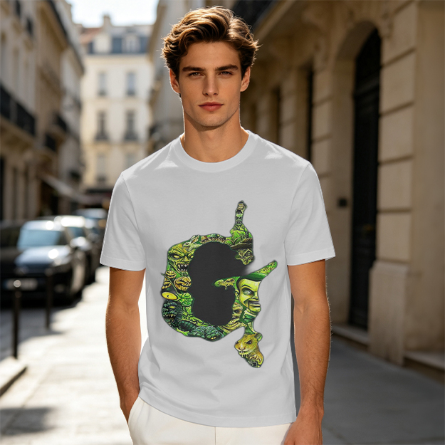 Olive Green T-Shirt With Monster Filled Letter G Graphic