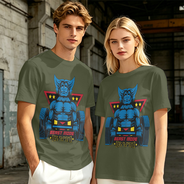 Olive T-Shirt With Beast Mode Gym Lifting Graphic Print
