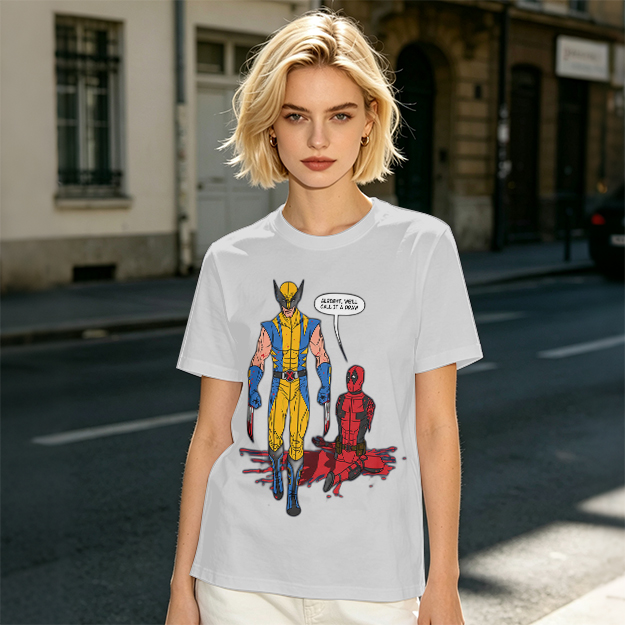 Olive T-Shirt Featuring Wolverine and Deadpool Comic Art