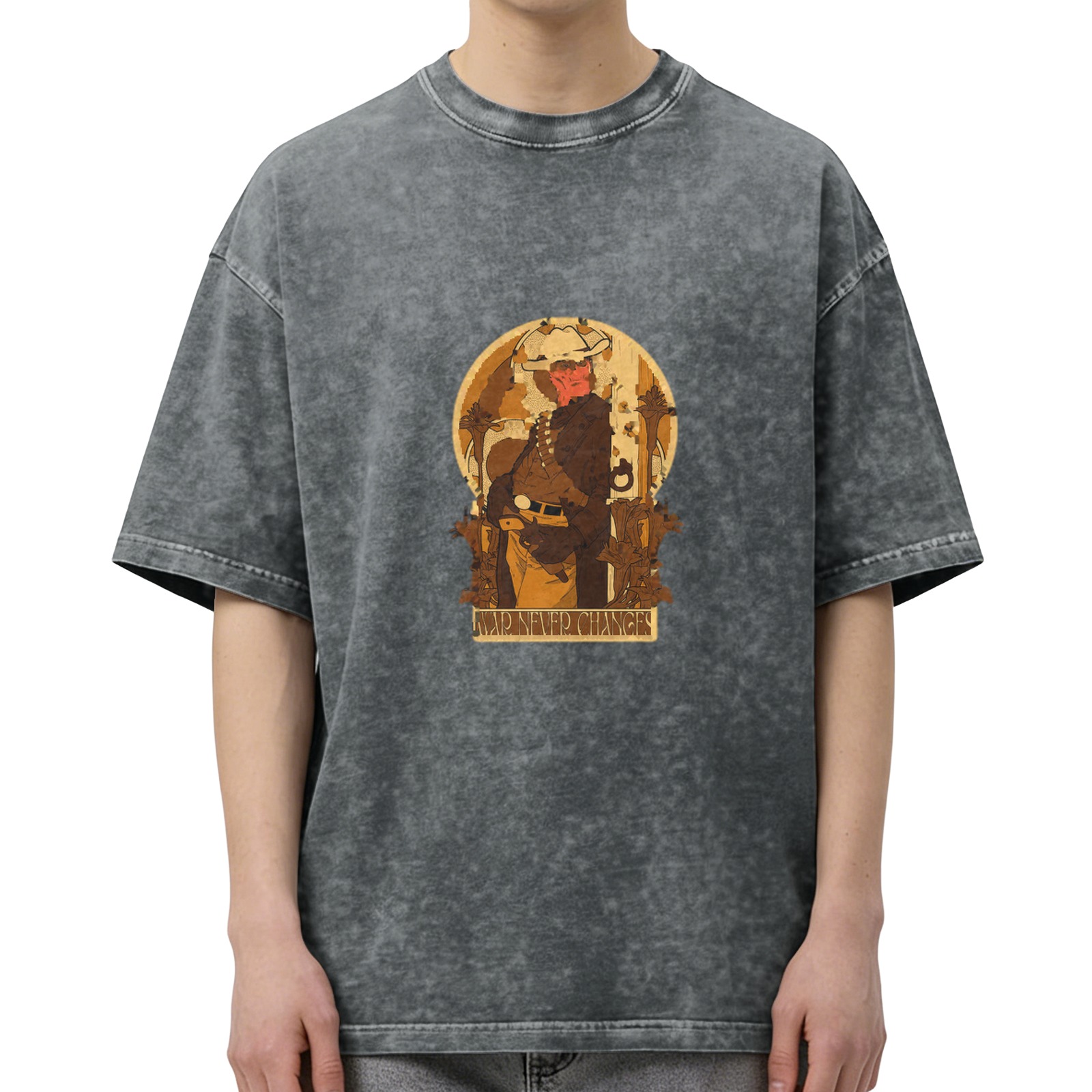 Oversized Stonewashed T-Shirt With Vintage Cowboy Graphic Print