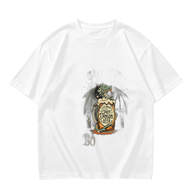 Olive Green T-Shirt with Dragon Beer Mug Graphic Print