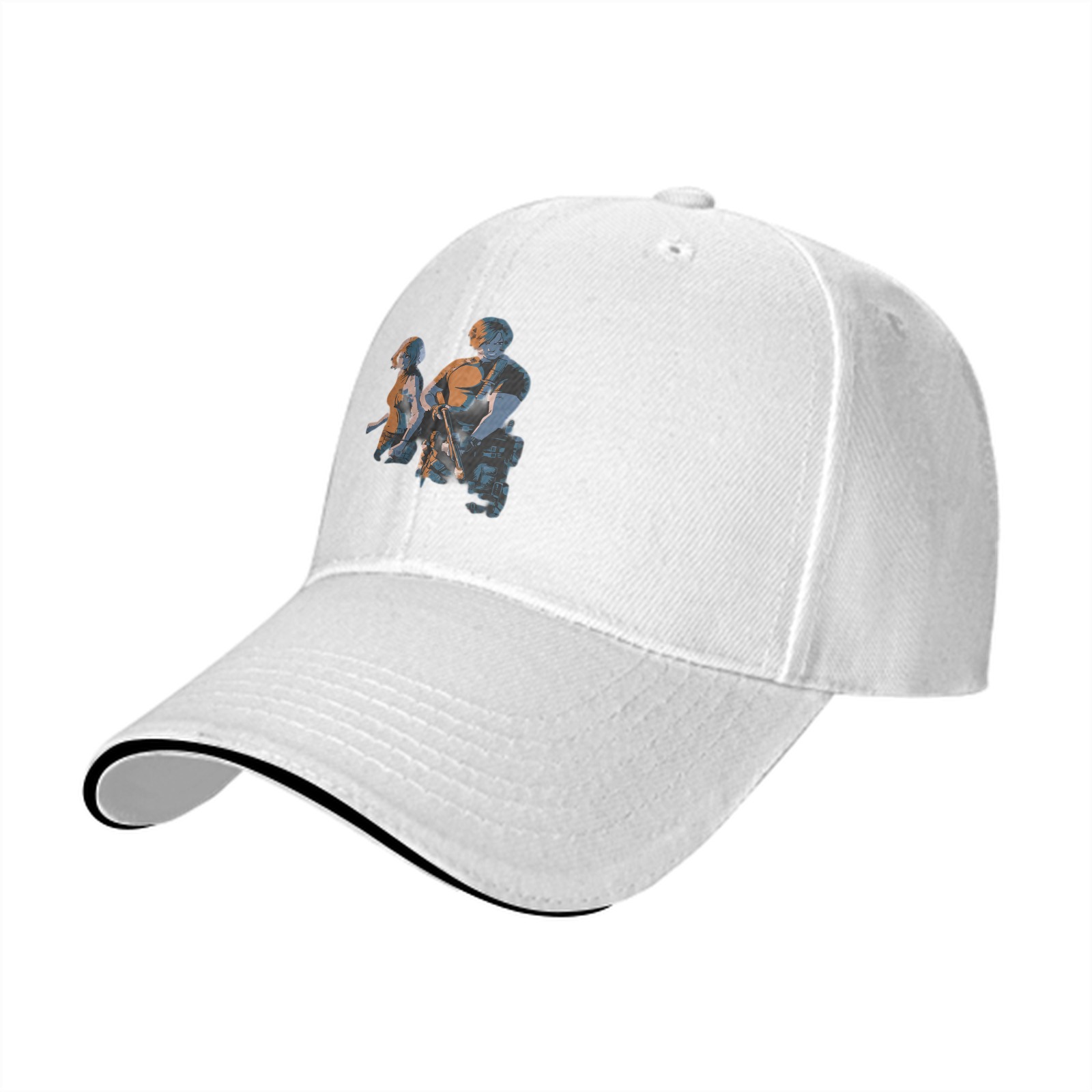 Black Baseball Cap With Two Character Graphic Print