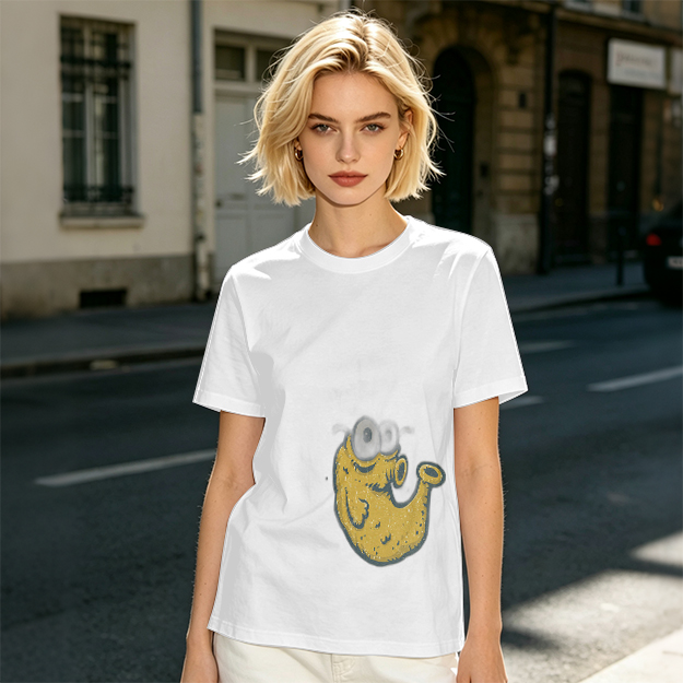 Olive Green T-Shirt With Whimsical Yellow Monster Graphic