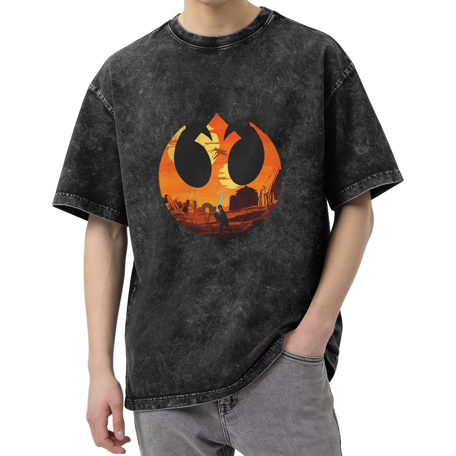 Star Wars Rebel Logo T-Shirt with Tatooine Sunset Jedi Design