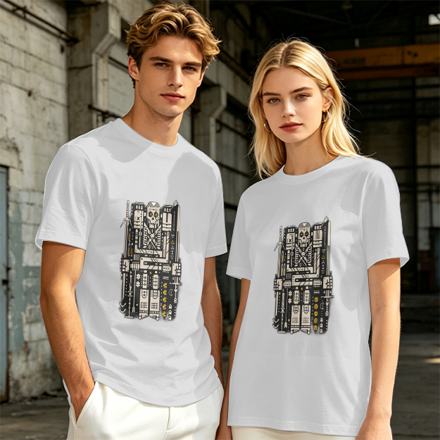 Olive T-Shirt With Mechanical Skull Weapon Art Print