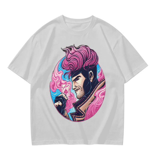 Olive T-Shirt With Pink Haired Superhero Character Art Print