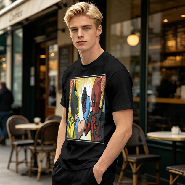 Wolverine and Deadpool Fist Bump Graphic T-Shirt
