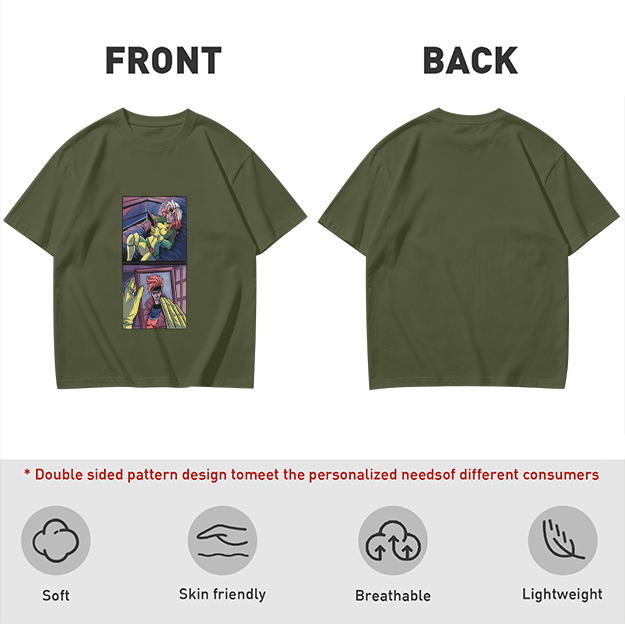 Olive T-Shirt with Comic Style Superhero Graphic Print