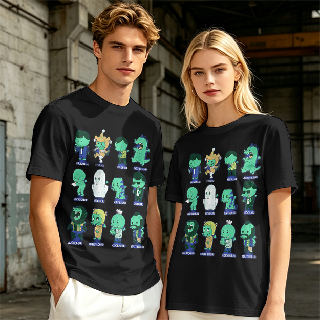 Olive Green T-Shirt With Cute Green Alien Character Print