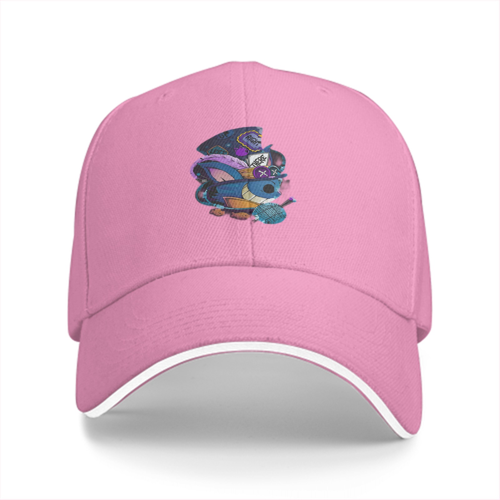 Black baseball cap with whimsical blue creature graphic