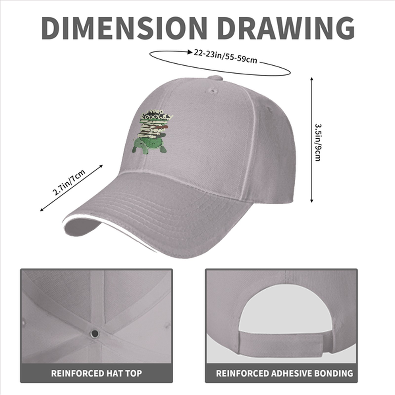 I Read Slowly Turtle With Books Graphic Baseball Cap
