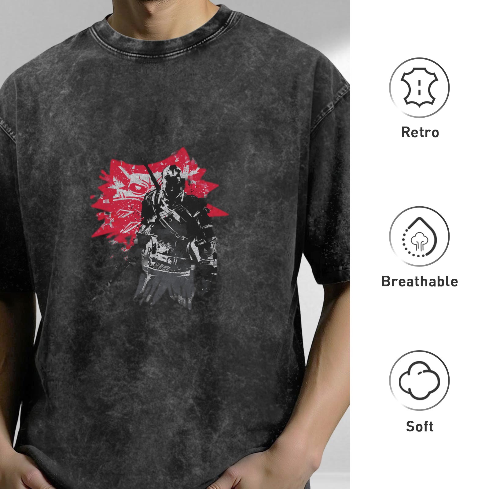 Distressed Darth Vader print short-sleeved T-shirt