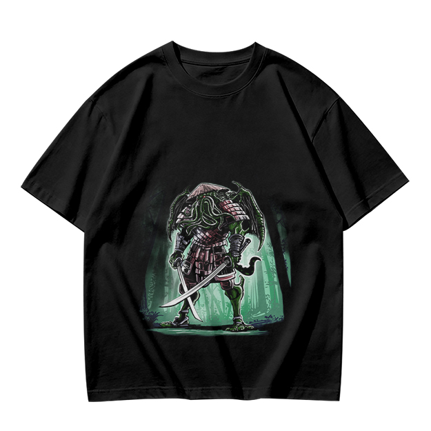 Olive T-Shirt With Samurai Cthulhu Warrior Graphic Print