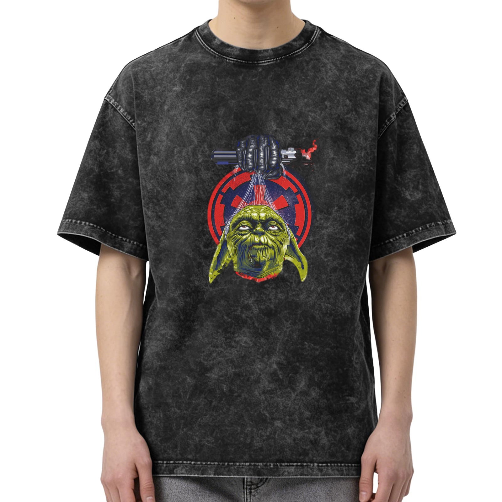 Star Wars Yoda Lightsaber Graphic Acid Wash T-Shirt