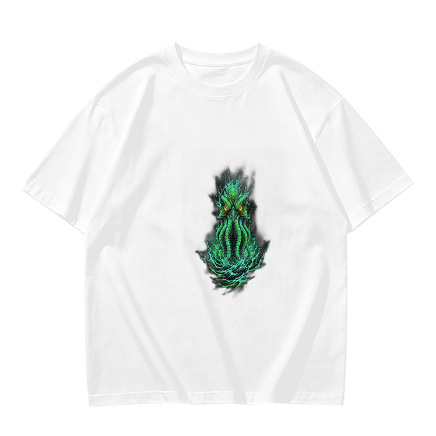 Olive Green T-Shirt With Glowing Cthulhu Monster Print