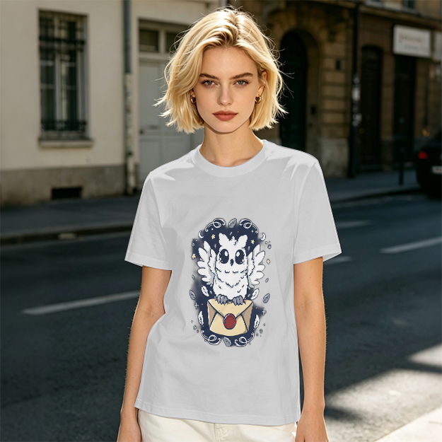 Owl with Envelope and Celestial Details Graphic T-Shirt
