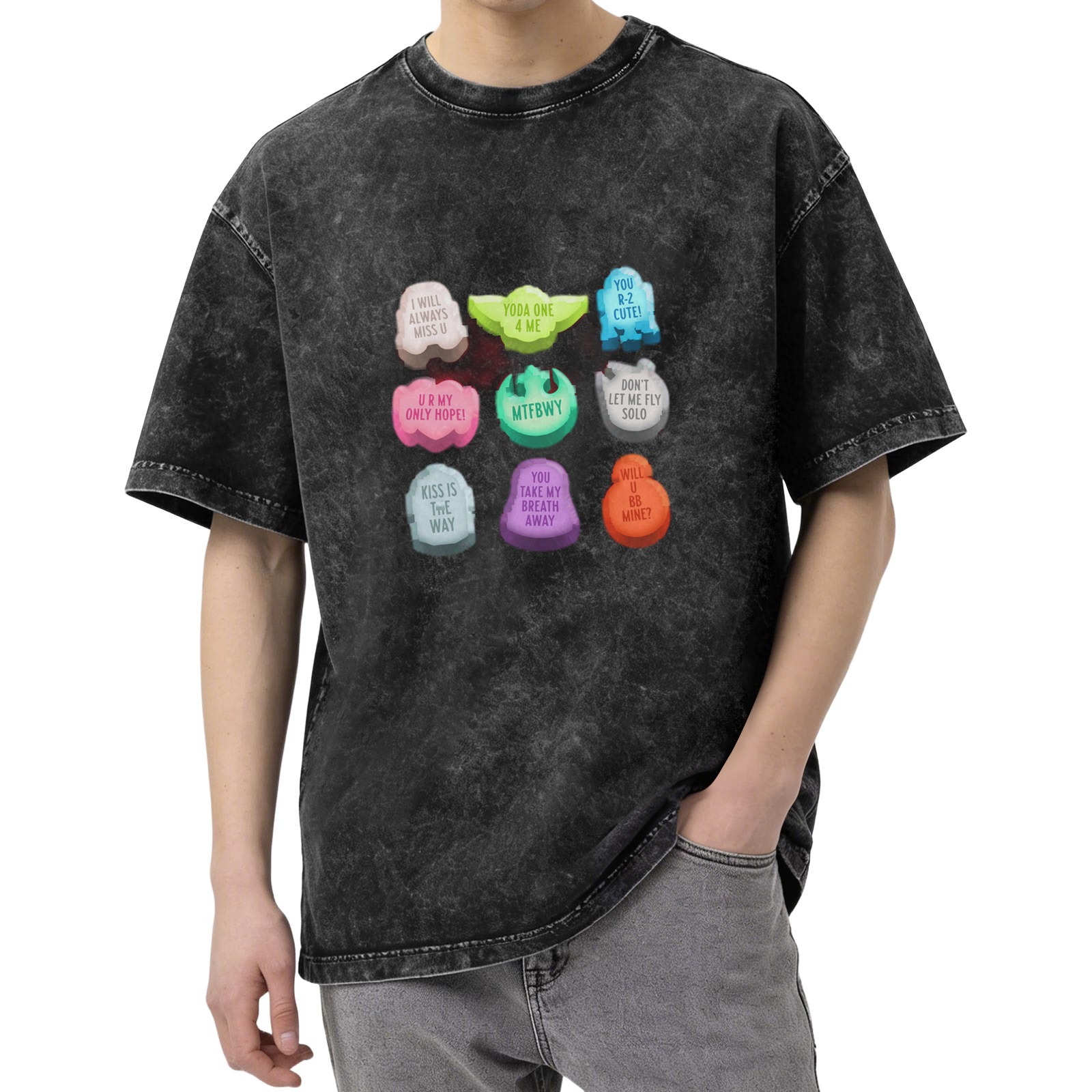 Star Wars Valentines Conversation Candy Acid Wash T-Shirt