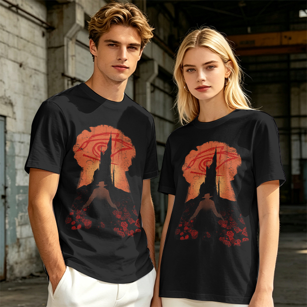 Olive T-Shirt With Dark Tower Keyhole Silhouette Art Print
