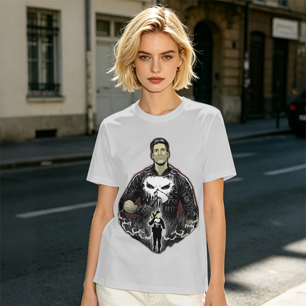 Olive T-shirt with Punisher Skull Graphic Art Print